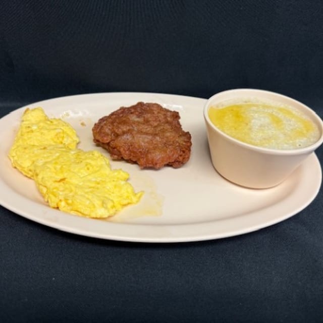 Dough Burger Patty and Eggs Plate.